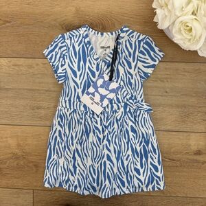NWT Diane Von Furstenberg Girls Blue and White Zebra Print Wrap Dress - 18m